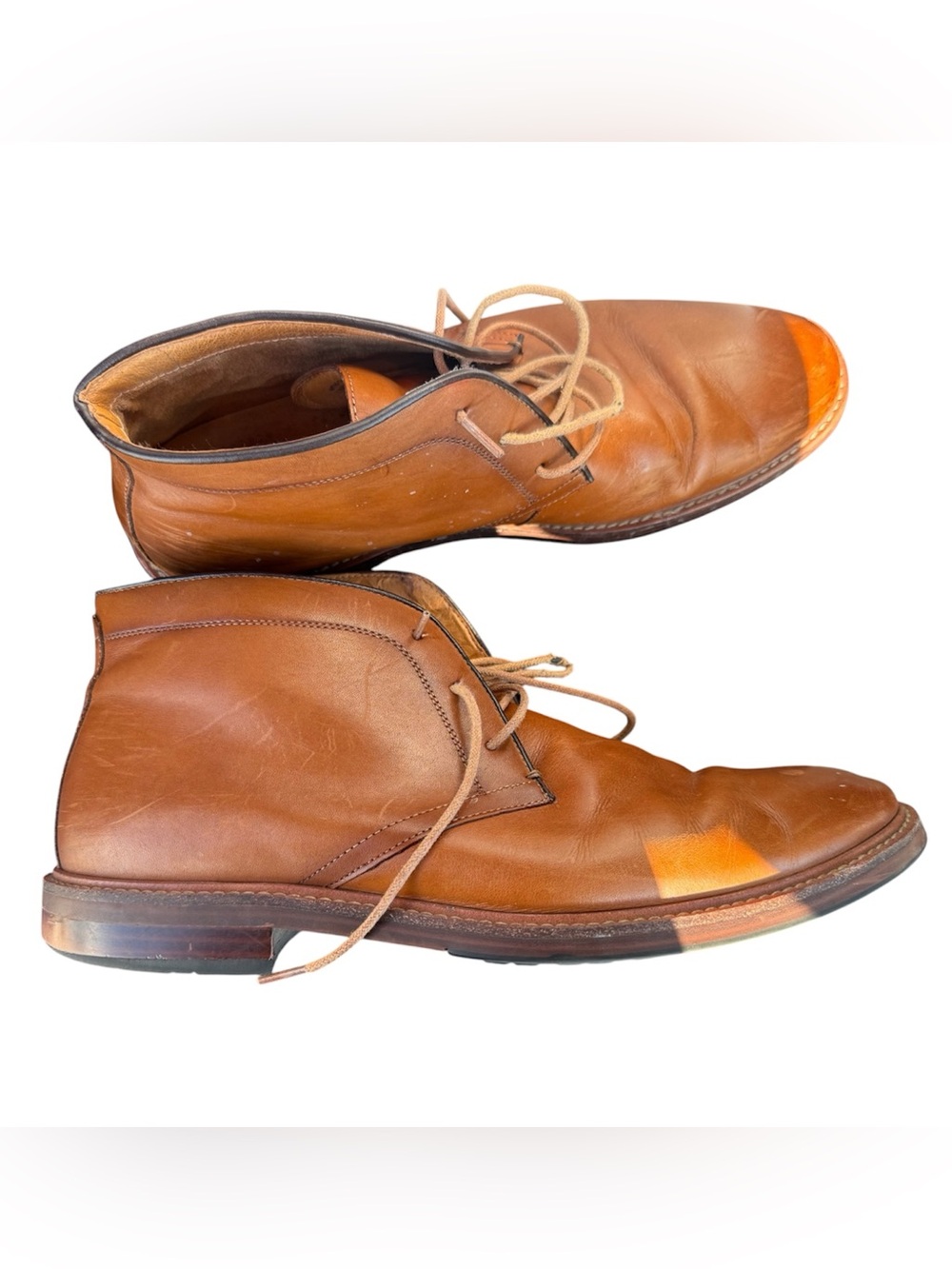 FLORSHEIM ANTHEM PLAIN TOE CHUKKA BOOTS SADDLE TAN LEATHER 12 MEDIUM - Picture 10 of 14